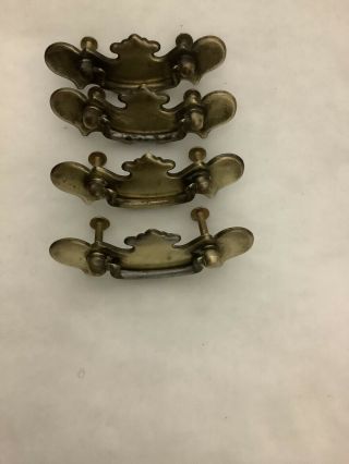 4 Vtg Small Brass Chippendale Cabinet Drawer Desk Pull Bail Handles 3.  5 X 1 Inch