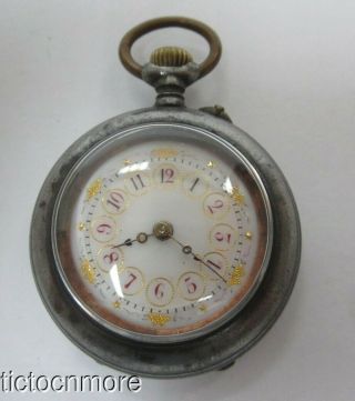 Antique Swiss Pre Zenith Diogene Fancy Painted Dial Pendant Pocket Watch