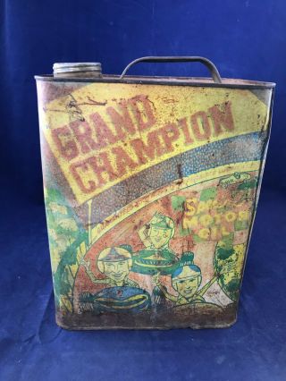 Rare Vintage Grand Champion 2 - Gallon Special Motor Oil Can Sae 30