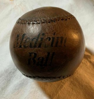 1800’s Brown Leather Medicine Ball 3 Kilo’s Rare Baseball Stitch