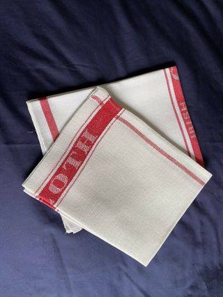 1950’s Vintage Red & White Irish Linen Kitchen / Glass Cloths / Tea Towels