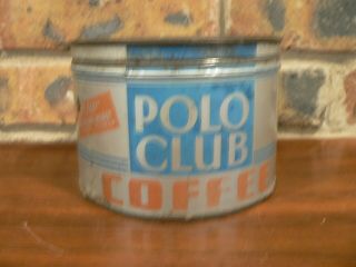 Rare Vintage Polo Club Coffee Tin One Pound Can W/lid Dayton Spice Mills Of Ohio