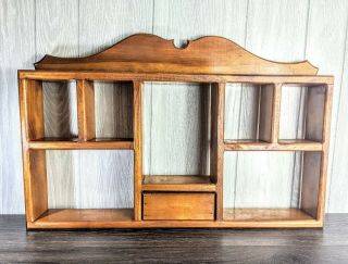 Vintage Wood Knick Knack Hanging Display Wall Shelf/with Drawer Out 7 Shelves