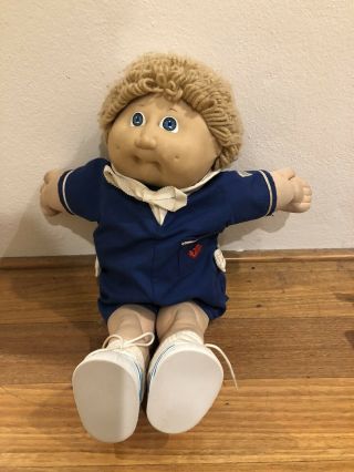 Vintage Cabbage Patch Kids Doll 1985 Collectible Blonde Blue Eyes Sailor Outfit