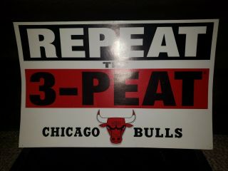 Rare 1998 Repeat The 3 - Peat Sign Chicago Bulls The Last Dance Michael Jordan