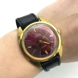 Vostok Red Dial Gold Plated Vintage Luxury Watch Ussr 18k 2409 Mechanical Men 