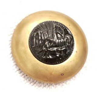 Antique Brass,  Picture Button,  Peary At The N.  Pole,  1 - 1 /2 "