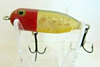 Vintage Fishing Lure Heddon Tiny Torpedo Red White Large Eyes F045 3