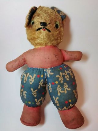 Vintage 1942 Teddy Bear W/ Mohair Head Dancing Cracker Jack Sailor Fabric Pants