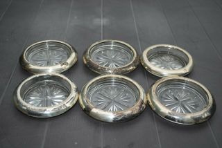 Set Of 6 - F B Rogers Silver Co Crystal And Sterling Silver Coasters