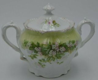 Antique Rs Prussia Red Mark Handled Sugar Bowl Floral