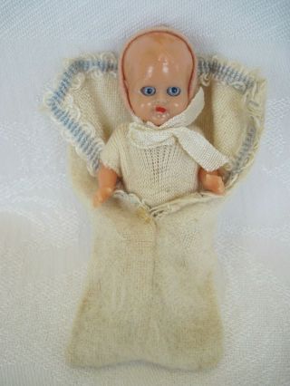Vintage Italian Hard Plastic Baby Doll 3 " Michael Querzola Sleepy Eyes Bunting