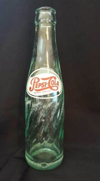 Rare Vintage 1950s French Pepsi Glass Bottle Marque Deposee Swirl