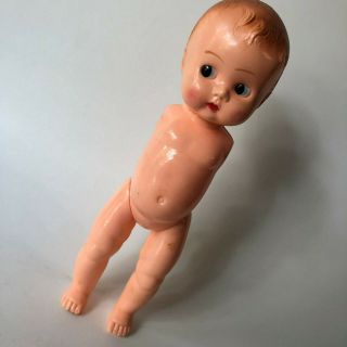 Vintage 1940 - 50s Ideal Baby Doll Side Glancing Eyes 8 " Molded Hair Hard Plastic