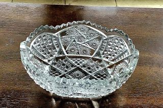 Vintage Cut Glass Oval Fruit Bowl Candy Dish 8 Inches Wide