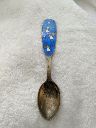 A Michelesen Sterling Silver Enamel Angel Christmas Spoon Julen 1953 Denmark