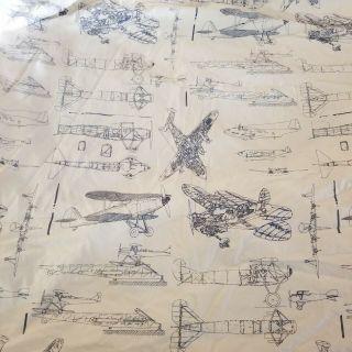 Restoration Hardware Fitted Crib Sheet Vintage Style Airplanes Blue White.  Euc