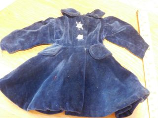 J5 Vintage/antique Peter Pan Collar Doll Dress Blue Velvet Clothes Handmade 7 "