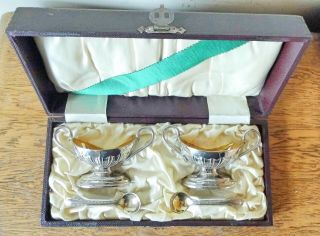 Lovely Vintage Cased Sheffield Gilded Silver Plated Table Salts & Spoons