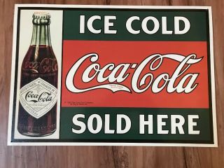 Coca - Cola Ice Cold Here Metal Sign 1993 16 " X 11 " Vintage Soda Antique