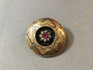 Antique Edwardian Gold Filled Ruby Pearl Paste Brooch
