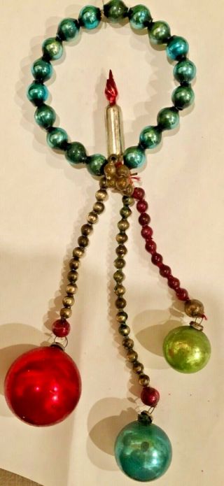 Antique Vintage Beaded Hanging Candle Wreath Glass Christmas Ornament Japan