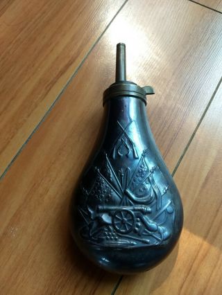Antique Embossed Brass Black Powder Flask Antique Rifle Ammunition