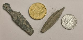 Two 2500 Year Old Ancient Greece Greek Bronze Arrowheads (l7042)