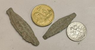 Two 2500 Year Old Ancient Greece Greek Bronze Arrowheads (l7044)