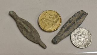 Two 2500 Year Old Ancient Greece Greek Bronze Arrowheads (l7046)