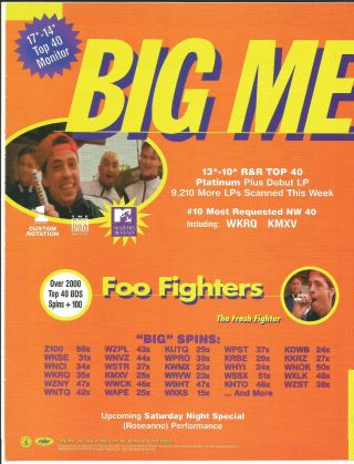 Foo Fighters Rare 1996 Big Me Promo Trade Ad Poster For Self Titled Cd Usa
