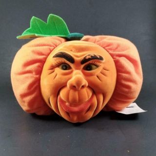Rare Vtg 1997 Stuffins Halloween Pumpkin Plush Flocked Face Jack O Lantern 10 "