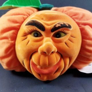 Rare Vtg 1997 Stuffins Halloween Pumpkin Plush Flocked Face Jack O Lantern 10 