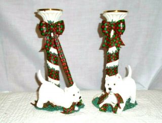 Vtg.  Rare Danbury Westie West Highland Terrier Dog Christmas Candlesticks