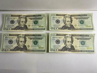 (4) 2017 Sequential $20 Dollar Bills Consecutive Serial Numbers Rare