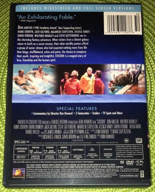 Cocoon DVD (1985) Ron Howard/Don Ameche/Jessica Tandy Fantasy - Rare Region 1 2