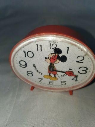 Vintage Bradley Wind Up Plastic Mickey Mouse Alarm Clock Japan Rare