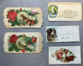 5 1880s Cat Dog Lamb Frog Victorian Salesman Sample Calling Card Antique Die Cut