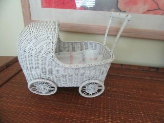 Vintage Doll Baby Carriage White Wicker,  10 X 8 X 5
