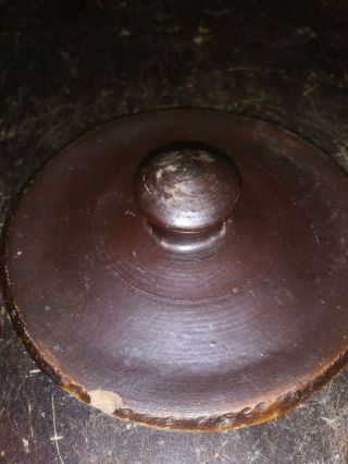 Small Antique Stoneware Jar Lid 1800s Albany Slip Graze 2