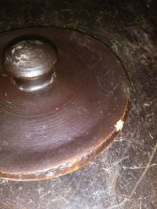 Small Antique Stoneware Jar Lid 1800s Albany Slip Graze 3