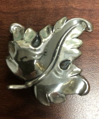 Large Antique Vintage Sterling Silver Art Nouveau 3 D Leaf Brooch Pin