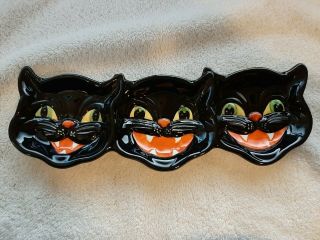 Rare Halloween Retro Black Cats 3 Section Candy Dish 2