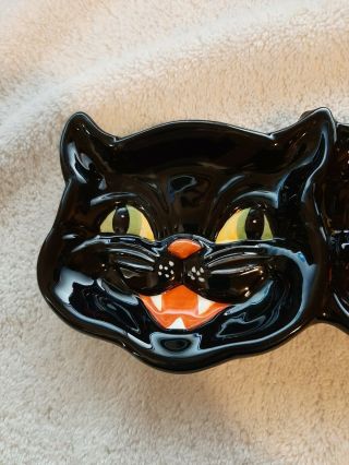 Rare Halloween Retro Black Cats 3 Section Candy Dish 3