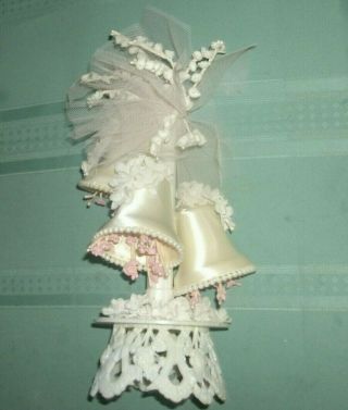 Vintage Wedding Cake Topper With 3 Bells N Flowers N Lace