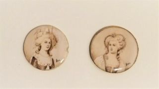 Two 19th C.  European Miniature Portraits Of Marie Antoinette & Madame Dugazon