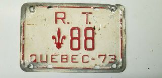 Rare 1973 R.  T.  Quebec Canada License Plate Permit