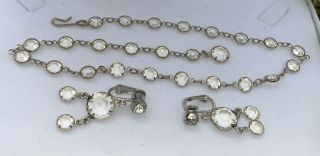 Vintage Art Deco Faceted Prong Set Crystal Paste Necklace Earrings Open Back