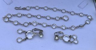 Vintage Art Deco Faceted Prong Set Crystal Paste Necklace Earrings Open Back 3