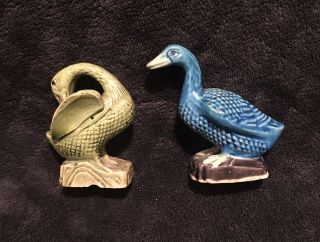Antique Chinese Export Porcelain Turquoise And Green Glazed Mud Ducks